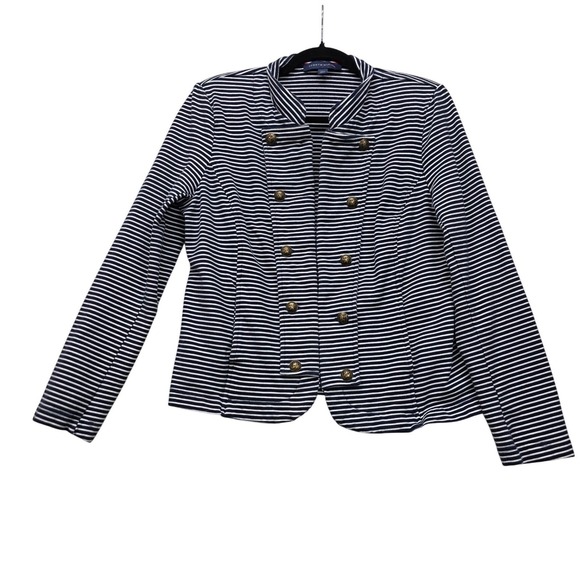 Tommy Hilfiger Jackets & Blazers - Tommy Hilfiger Womens Navy Blue White Striped Military Blazer Jacket Large L